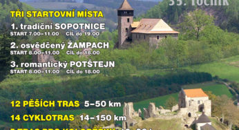 Přes tři hrady 2019 – sobota 11. května – pěšky nebo na kole – Sopotnice, Žampach, Potštejn